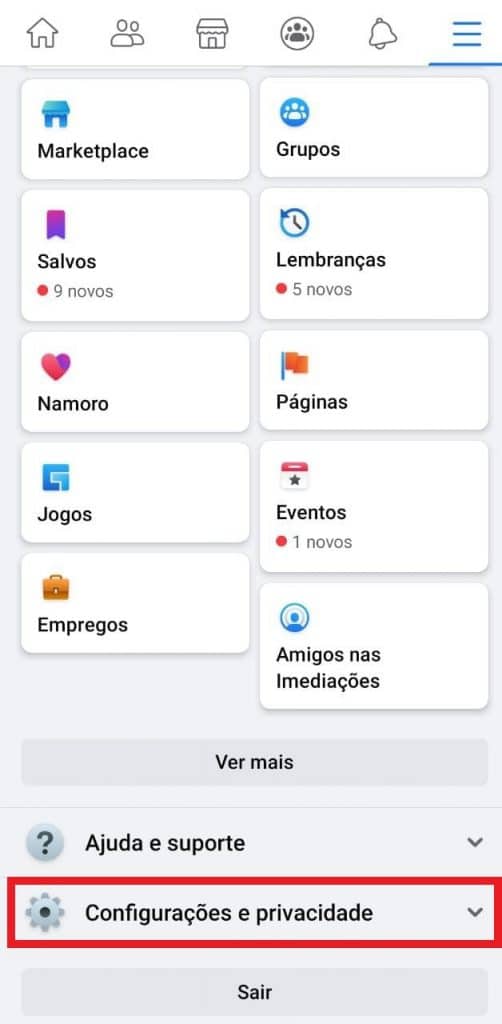 Print do aplicativo do Facebook