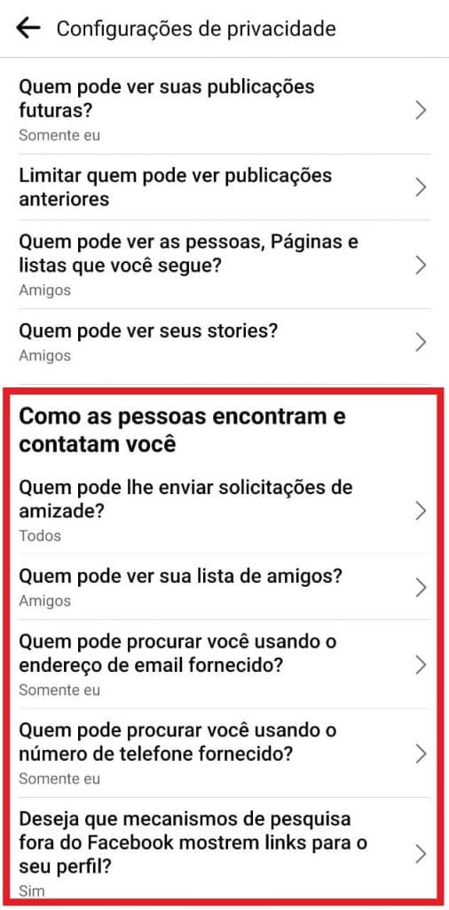 Print do aplicativo do Facebook