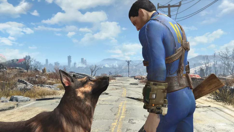 River, cadela que serviu para criar Dogmeat de 'Fallout 4', faleceu. Imagem: Bethesda/Reprodução