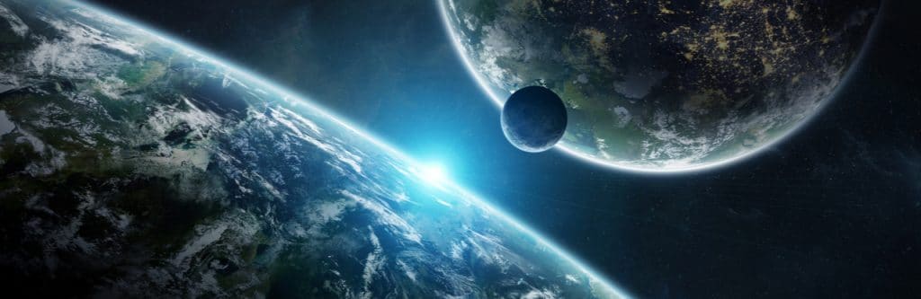 Ilustração mostra dois exoplanetas no espaço