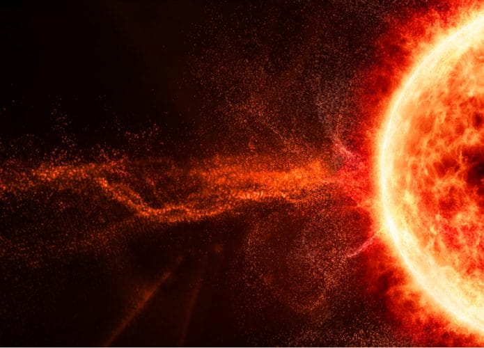 Imagem mostra uma tempestade solar