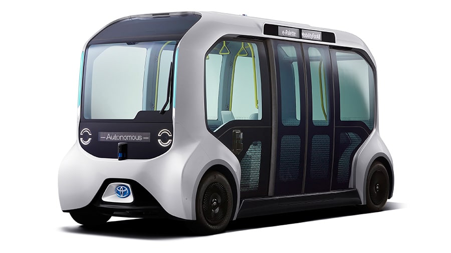 Atletas das Olimpíadas usam ônibus autônomo Toyota. Imagem: Toyota/Divulgação