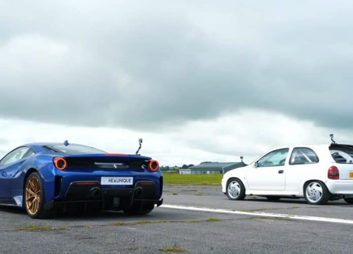 Zelador cria Corsa de 1.200 cv e dois motores e vence Ferrari 488 Pista. Imagem: Youtube/Reprodução
