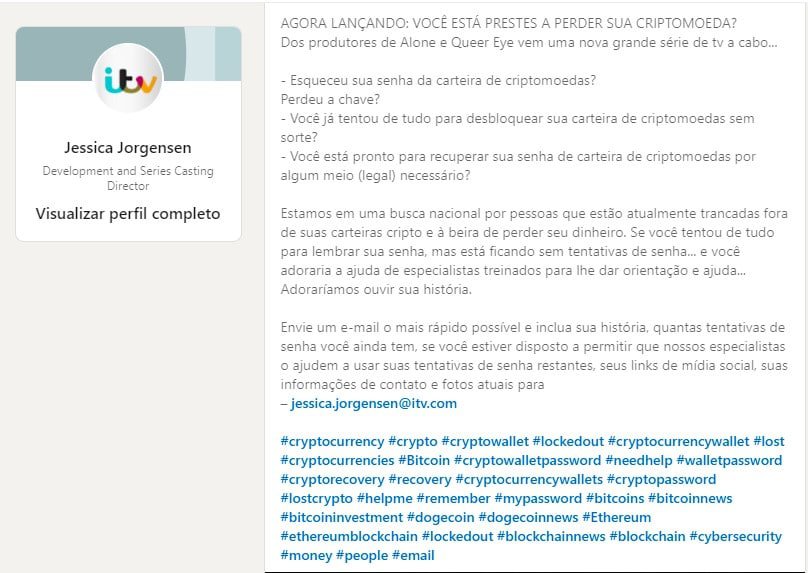 Anúncio de casting no LinkedIn