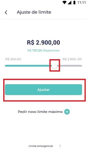 tela de ajuste de limite do cartão DIgio