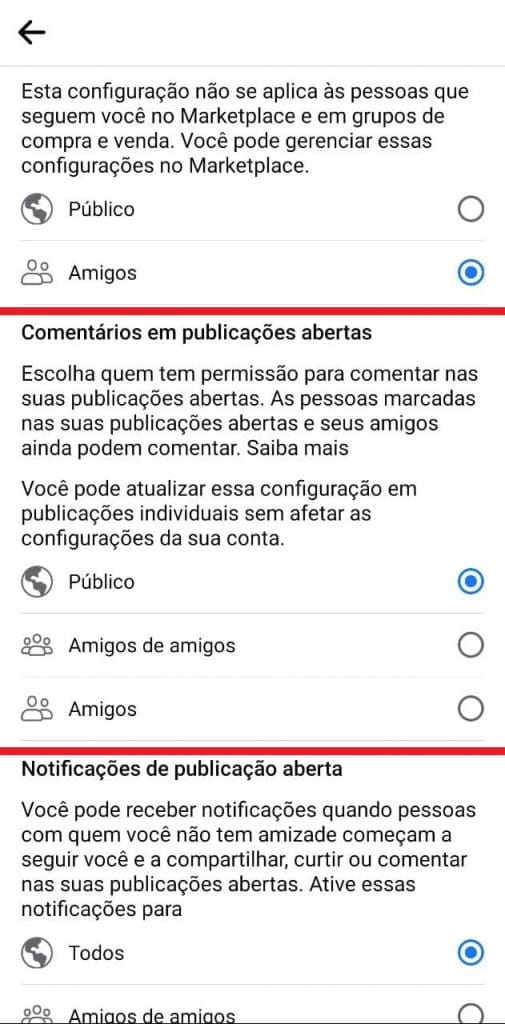 Print do aplicativo do Facebook para celulares Android