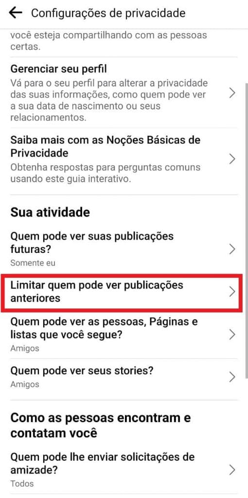 Print do aplicativo do Facebook para celulares Android