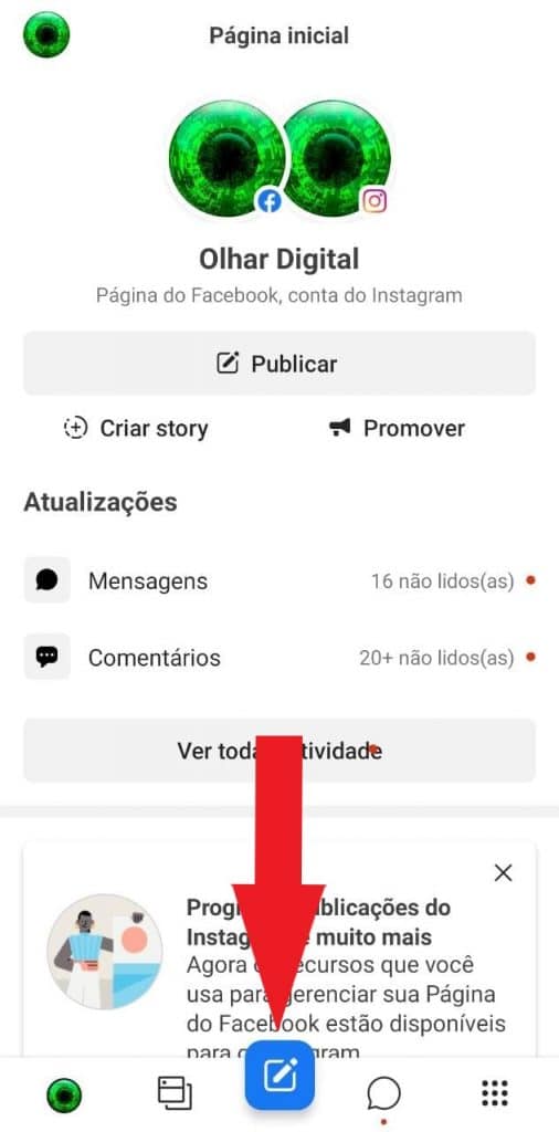 Print do aplicativo do Facebook Business Suite