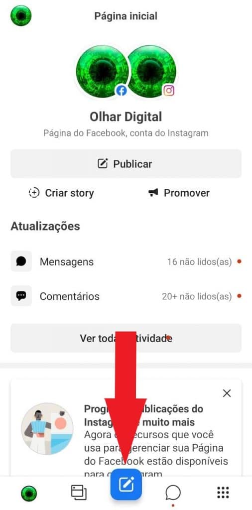 Print do aplicativo do Facebook Business Suite