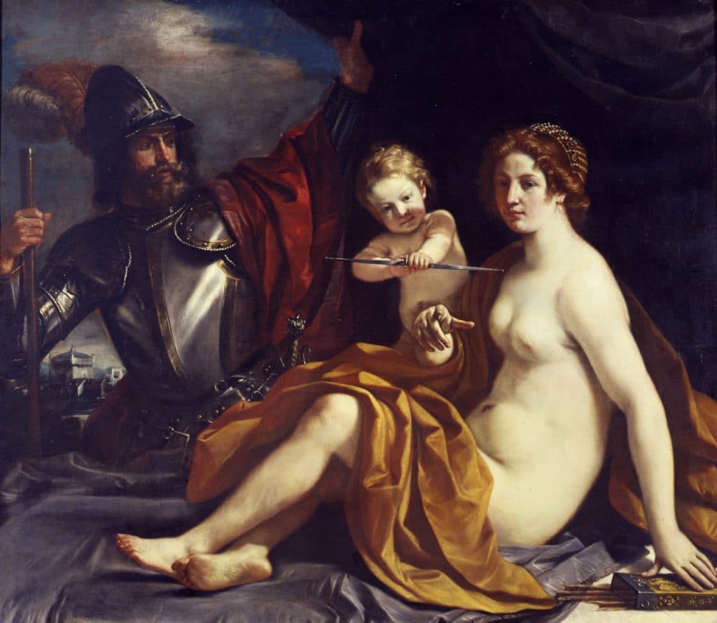 Marte, Vênus e o Cupido, obra do pintor italiano Guercino, 1633