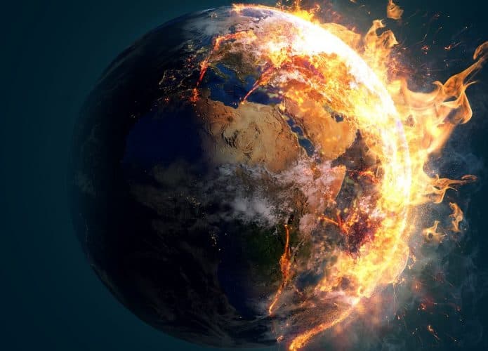 Ilustração de colapso ambiental no planeta Terra