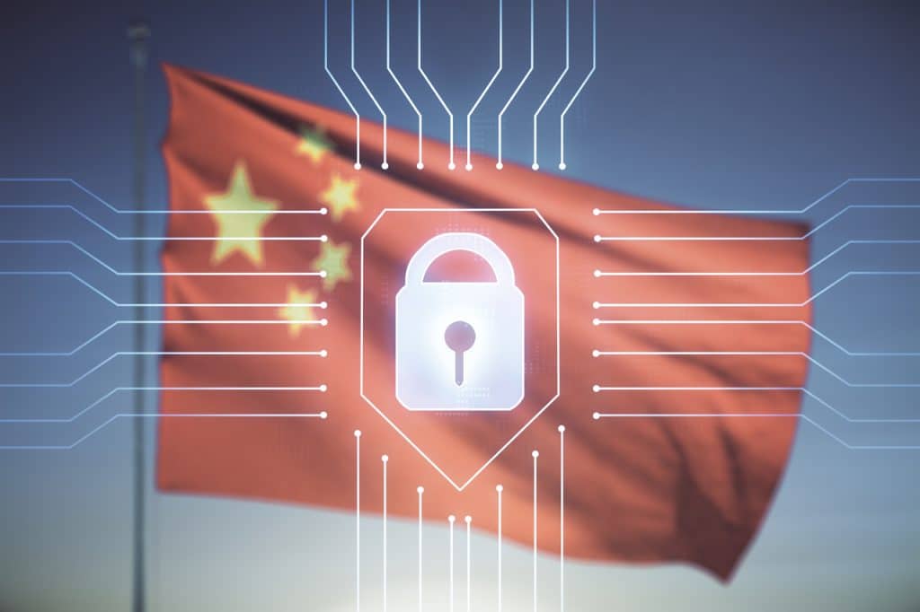 Ilustração de dados e ao fundo uma bandeira da China