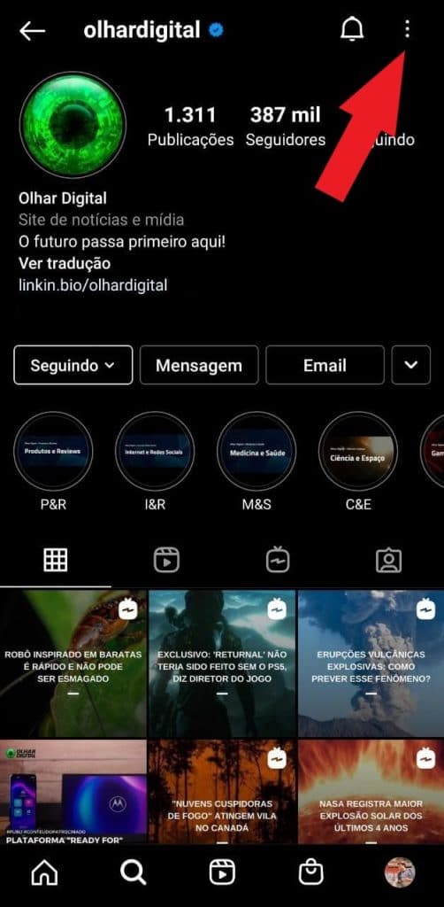 Print do aplicativo do Instagram