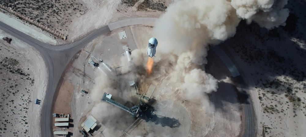 Decolagem do foguete New Shepard, da Blue Origin