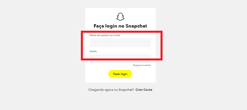 Print do Portal de Contas do Snapchat