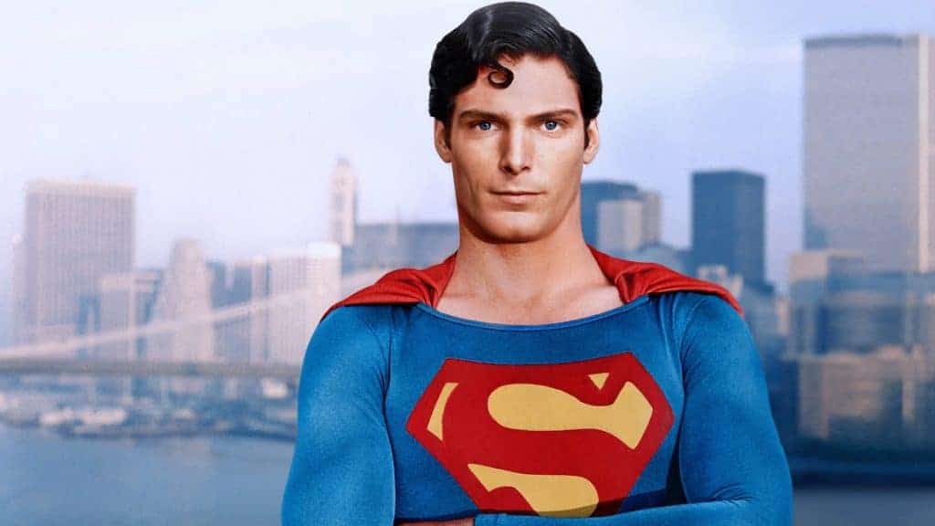 Christopher Reeve caracterizado como Superman no filme de 1978