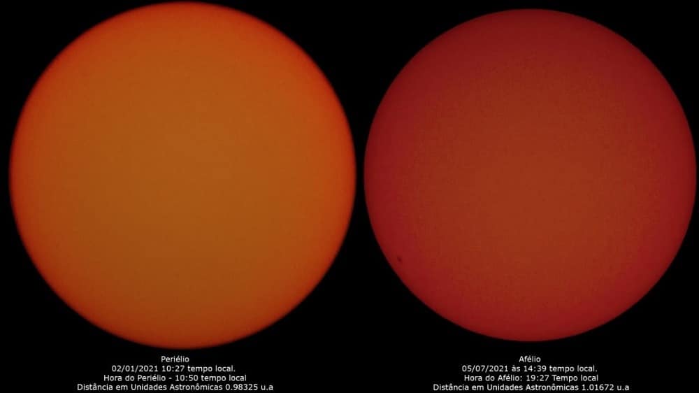 Fotos comparativas. Uma feita hoje, outra em janeiro, durante o periélio