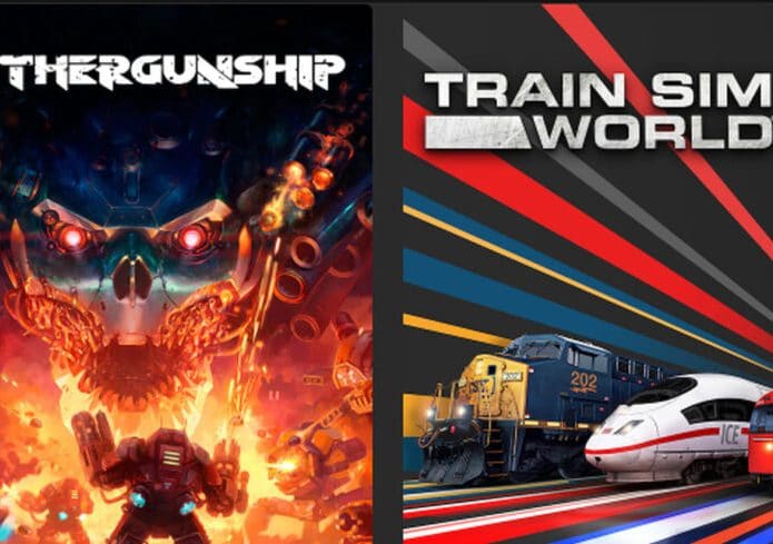 ‘Mothergunship’ e ‘Train Sim World 2’ são os jogos grátis da semana na Epic Store. Imagem: Olhar Digital/Montagem