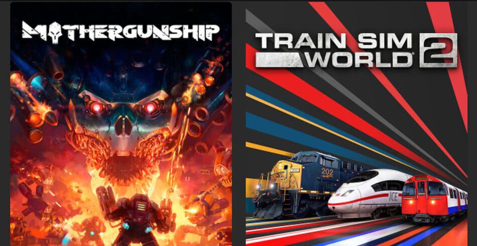 ‘Mothergunship’ e ‘Train Sim World 2’ são os jogos grátis da semana na Epic Store. Imagem: Olhar Digital/Montagem
