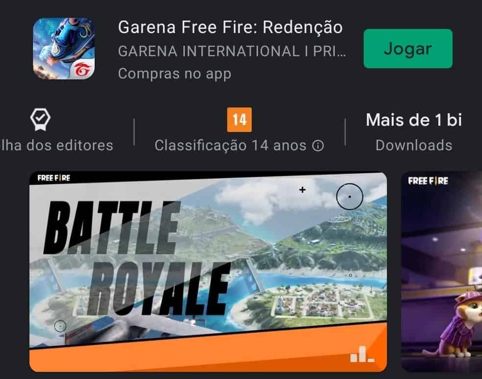 'Free Fire' atinge 1 bilhão de downloads na Play Store. Imagem: Google Play Store