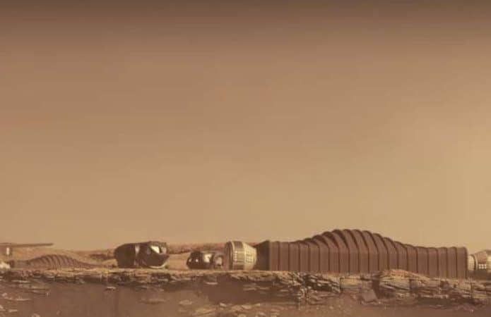 Ilustração imagina como será o exterior do hábitat Mars Dune Alpha