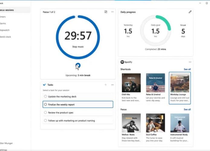 Janela do Windows 11 com a função Sessões de Foco