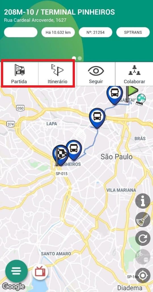 Print do aplicativo "Cadê o Ônibus?"