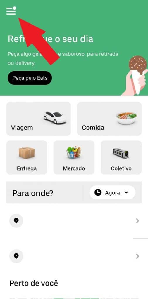 Print do aplicativo do Uber