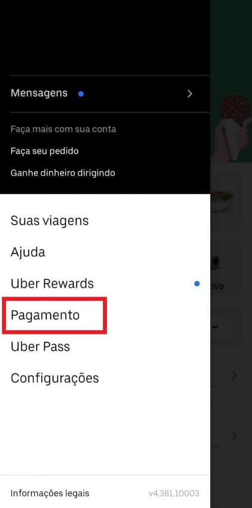 Print do aplicativo do Uber