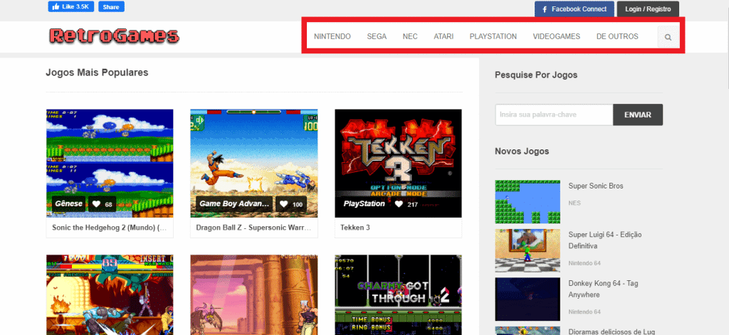 Print do site RetroGames