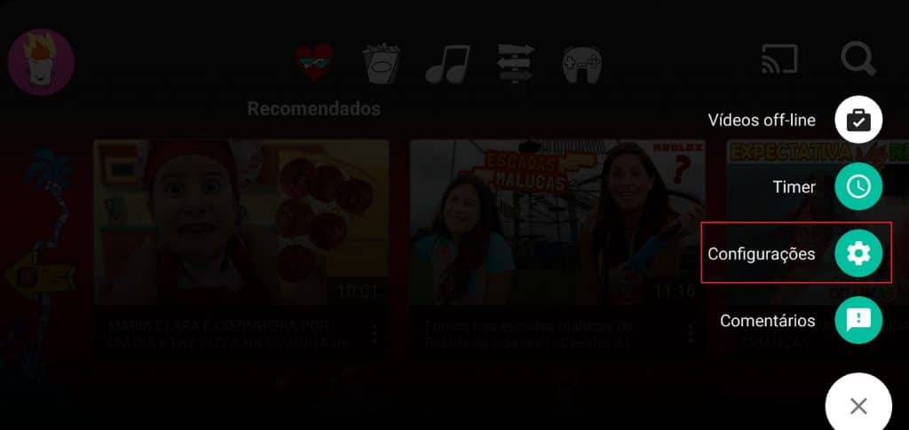 Como acessar as configurações no aplicativo YouTube Kids