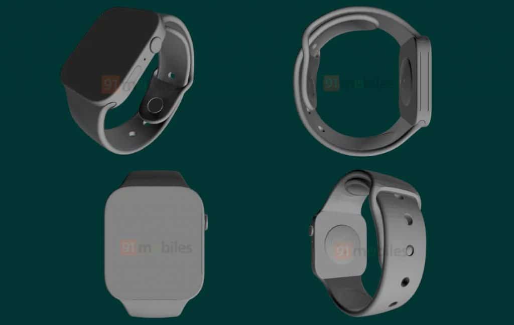 Renderização sugere que Apple Watch 7 pode ter visual quadrado. Montagem: Olhar Digital via 91 mobiles