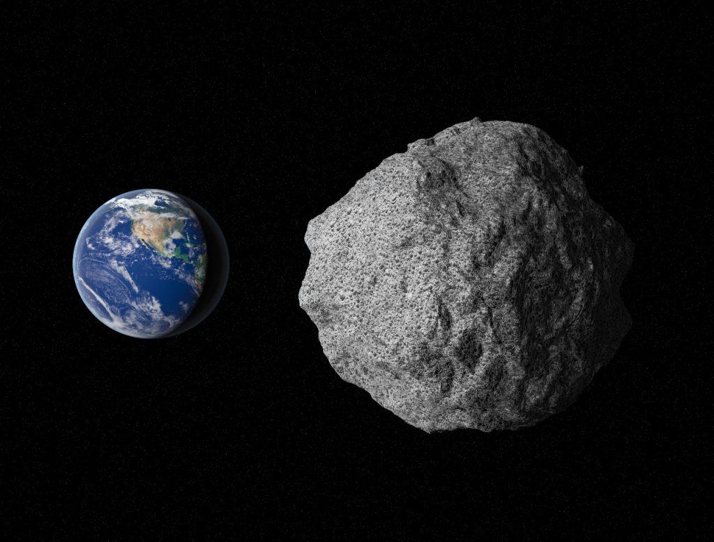 Ilustração do asteroide Bennu a caminho da Terra