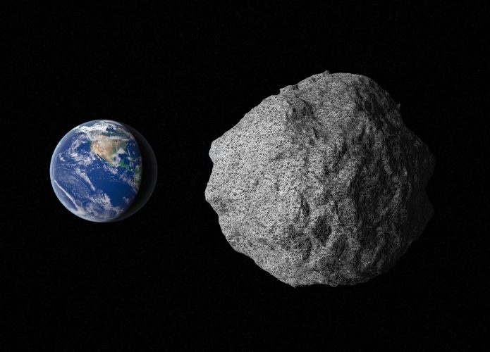 Ilustração do asteroide Bennu a caminho da Terra