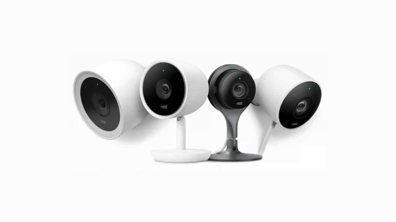 Montagem com vários modelos de câmeras inteligentes Nest