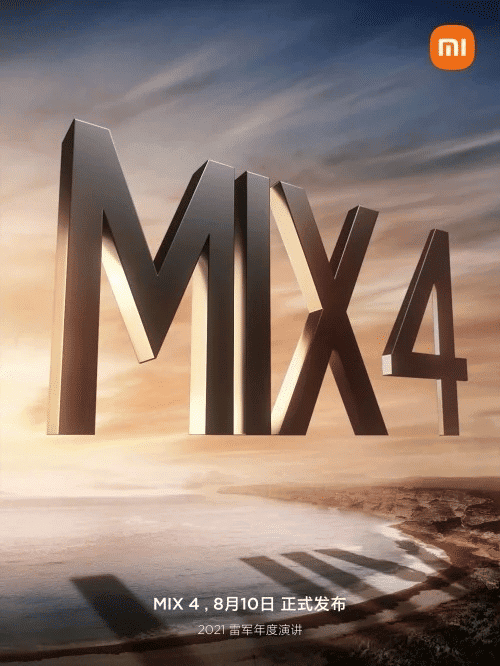 Imagem divulgada pela Xiaomi mostra que empresa deve lançar o smartphone Mi Mix 4 em 10 de agosto