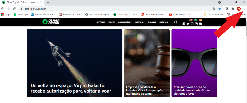 Print da versão para computador do Chrome