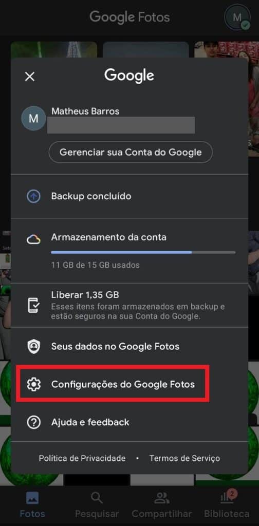 Print do aplicativo do Google Fotos