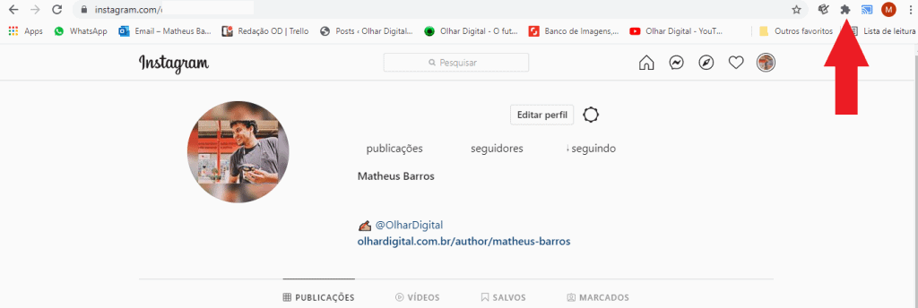Print da versão para web do Instagram