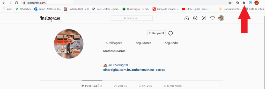 Print da versão para web do Instagram 