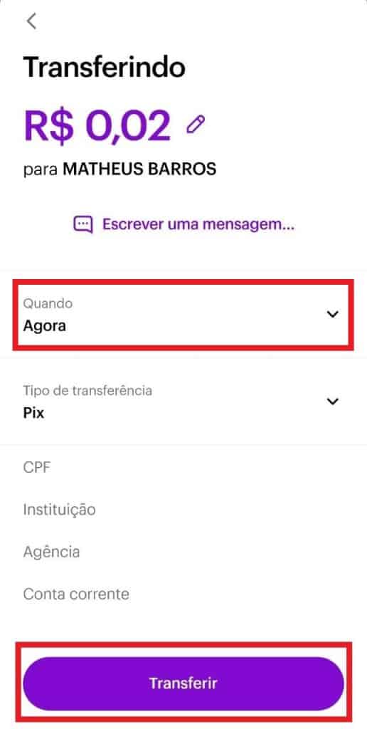 Print do aplicativo do Nubank