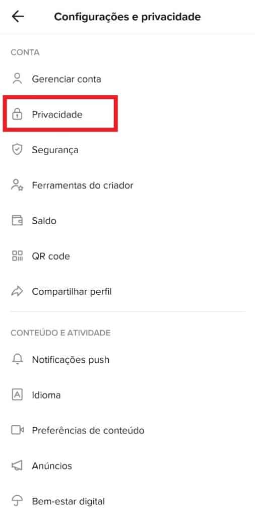 Print do aplicativo do TikTok