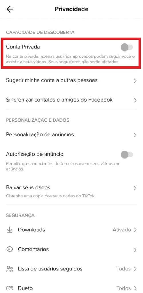 Print do aplicativo do TikTok