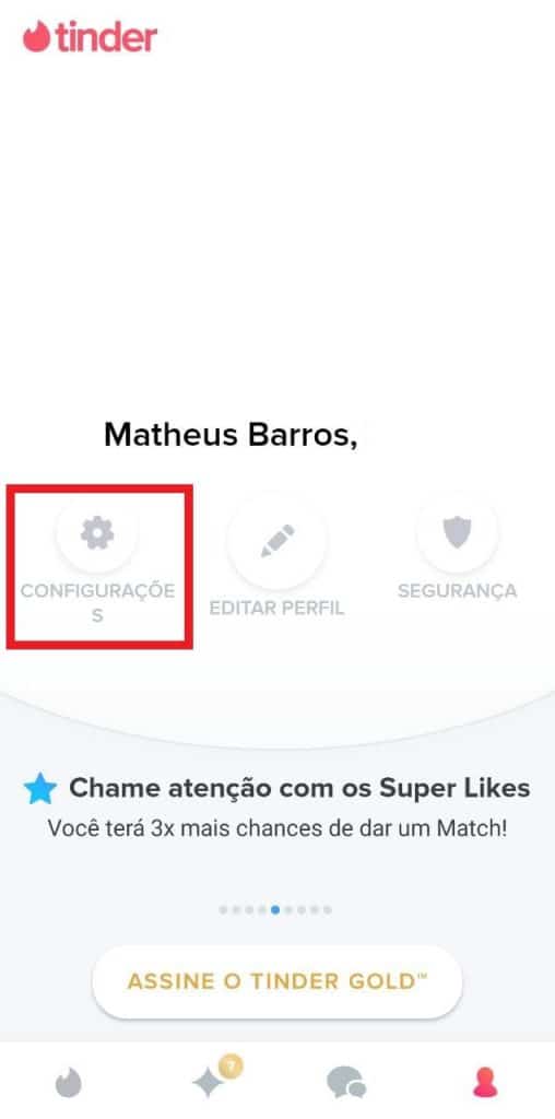 Print do aplicativo do Tinder