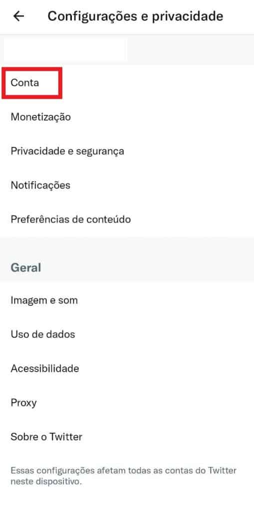Print do aplicativo do Twitter