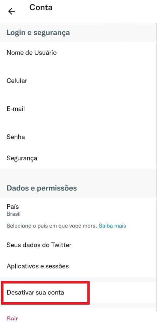 Print do aplicativo do Twitter