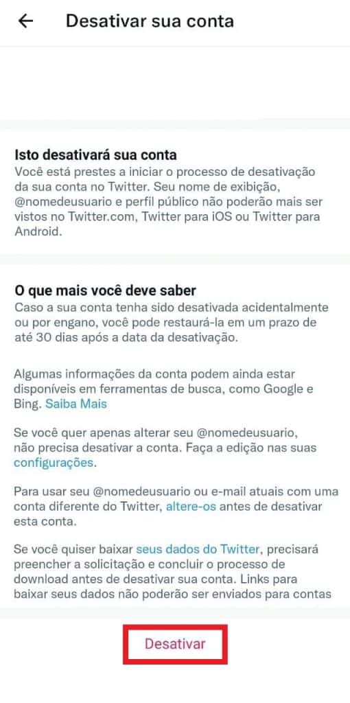 Print do aplicativo do Twitter