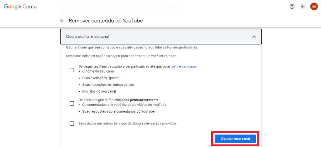 Print do YouTube Studio