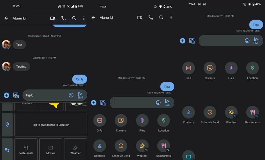 Aplicativo de mensagens do Google recebe novos menus no Android 12. Reprodução: 9to5Google