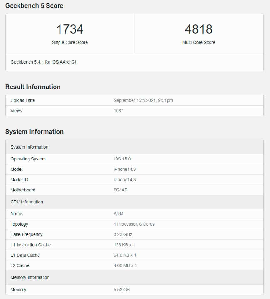 Especificações do iPhone 13 revelam A15 Bionic como o chip mais rápido da atualidade. Imagem: AnTuTu/GSM Arena